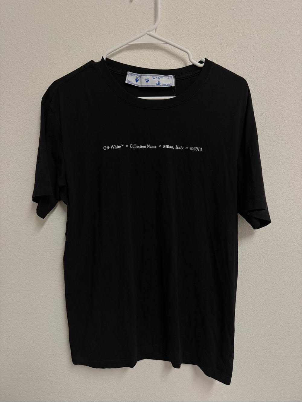 Off-White Black Crewneck T-Shirt with White Center Text